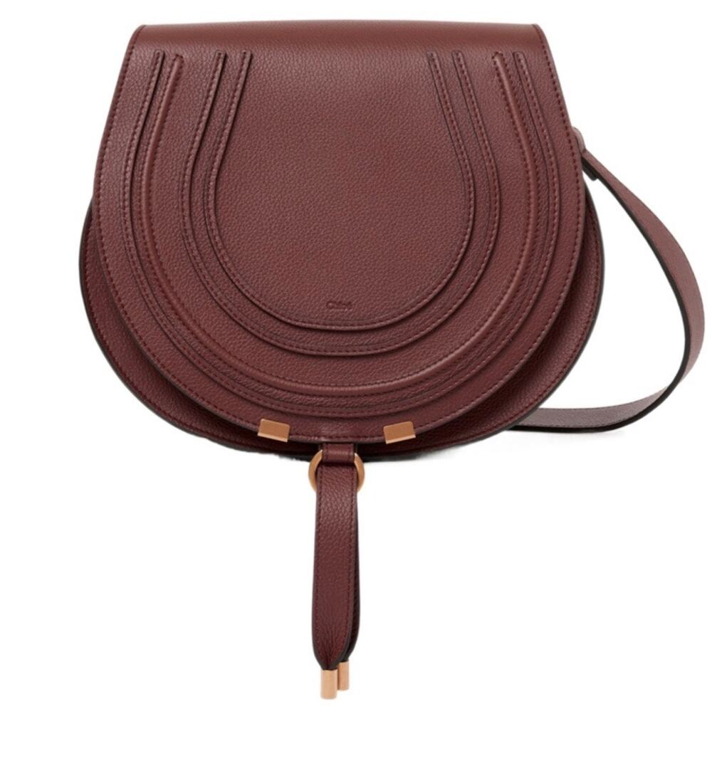 Chloe Small Marcie Saddle Bag in Burgundy Brown